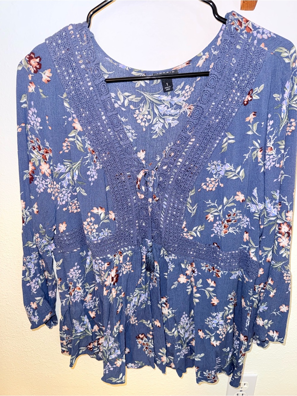 torrid Blue Floral Lace-Trim Peasant Blouse